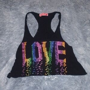 Black Sleeveless Top with Colorful 'LOVE' Design